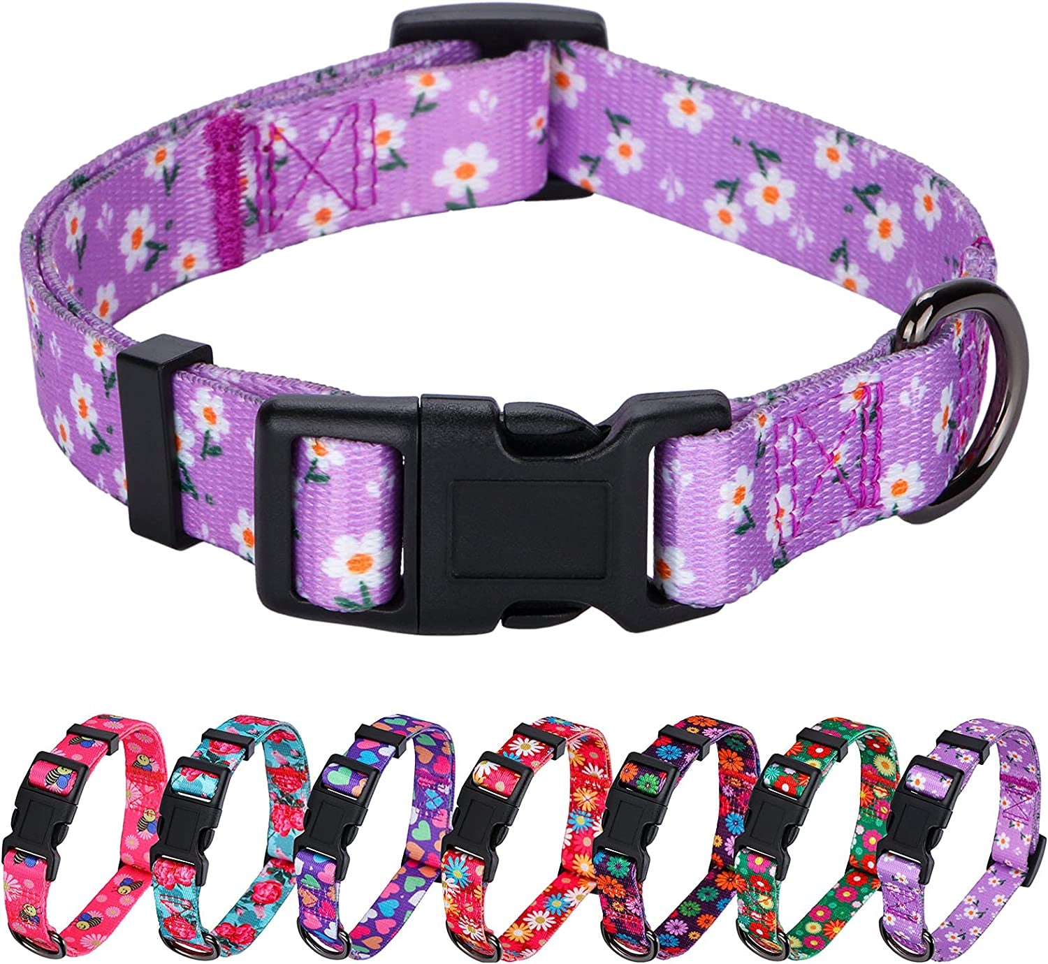 Daisy Girl Dog Collars, Floarl Design for Small Dogs, Purple